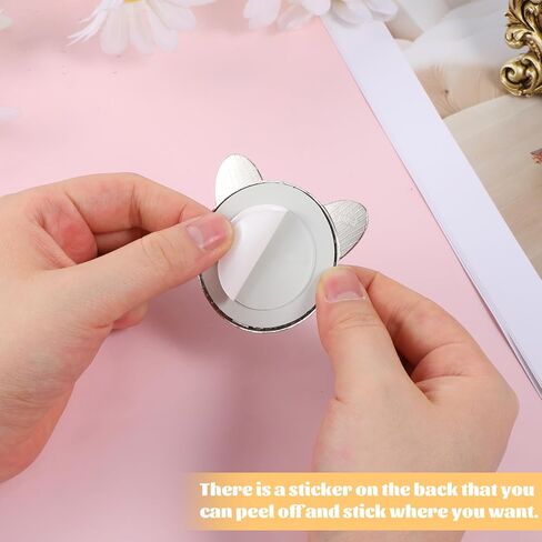 Phone Stick-On Mirrors with Silver Zinc Alloy Frame 2.2'' Cat Ear Shape Phone Mirror Bling Smartphone Case Mirror Decal Adhesive Makeup Mirrors for Cellphone Back(Remove Protective Film) in Saudi Arabia