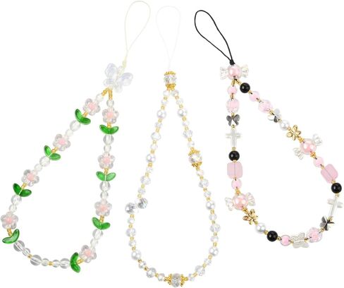 BEEFLYING Beaded Phone Charm Wrist Straps Y2K Phone Bracelet Lanyard, Cute Cyrstal Butterfly Flower Cellphone Wristlet Strap for Keychain Bag Charm in Saudi Arabia