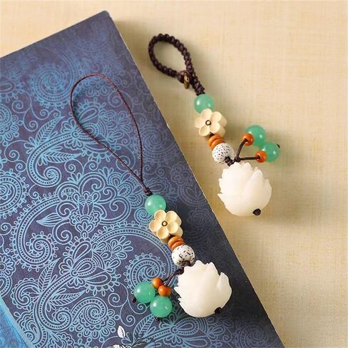 2Pcs Fortune Bodhi Lotus Flower Phone Charm Cute Keychains for Women Lotus Beaded Keychain Bag Charms Flower Car Keychain Phone Accessories Charm Aesthetic Keychains Purse Charms for Handbags in Saudi Arabia