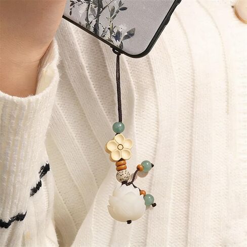 2Pcs Fortune Bodhi Lotus Flower Phone Charm Cute Keychains for Women Lotus Beaded Keychain Bag Charms Flower Car Keychain Phone Accessories Charm Aesthetic Keychains Purse Charms for Handbags in Saudi Arabia