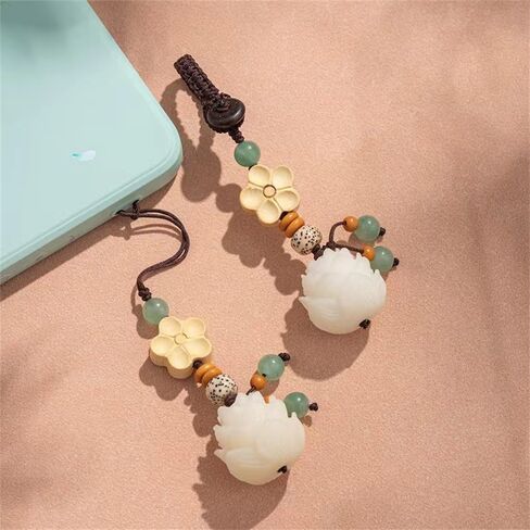 2Pcs Fortune Bodhi Lotus Flower Phone Charm Cute Keychains for Women Lotus Beaded Keychain Bag Charms Flower Car Keychain Phone Accessories Charm Aesthetic Keychains Purse Charms for Handbags in Saudi Arabia