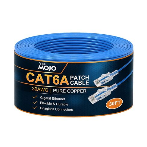 كابل إيثرنت Cat6a 30 قدم فائق النحافة مدرج من Tecmojo، 30AWG 100% من النحاس النقي، كابل شبكة 10 جيجابت في الثانية 550 ميجاهرتز لجهاز التوجيه والمودم وXbox والكمبيوتر المحمول والخوادم، أزرق in Kuwait