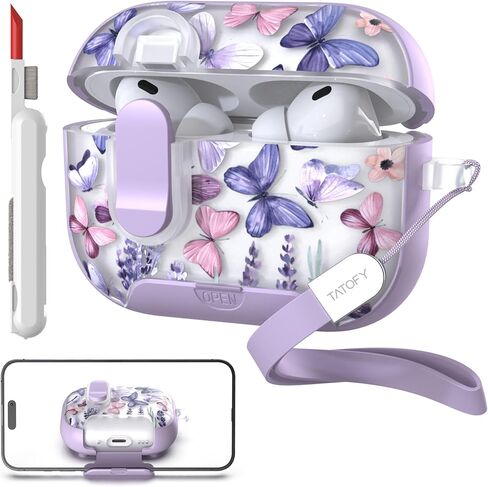 TATOFY for AirPod Pro 3 Case (2025) with Phone Stand Lanyard Lock Cleaning Kit, Compatible with Magsafe, Flowers Hard AirPods Pro 3rd Generation Cover for Women (Purple, AirPods Pro 3) in Saudi Arabia