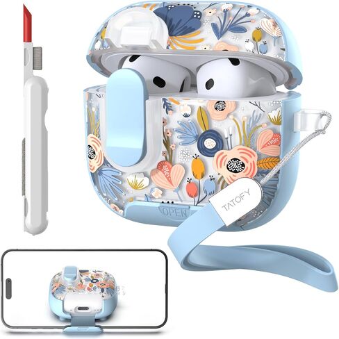 TATOFY for AirPod Pro 3 Case (2025) with Phone Stand Lanyard Lock Cleaning Kit, Compatible with Magsafe, Flowers Hard AirPods Pro 3rd Generation Cover for Women (Purple, AirPods Pro 3) in Saudi Arabia
