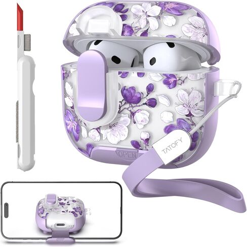 TATOFY for AirPod Pro 3 Case (2025) with Phone Stand Lanyard Lock Cleaning Kit, Compatible with Magsafe, Flowers Hard AirPods Pro 3rd Generation Cover for Women (Purple, AirPods Pro 3) in Saudi Arabia