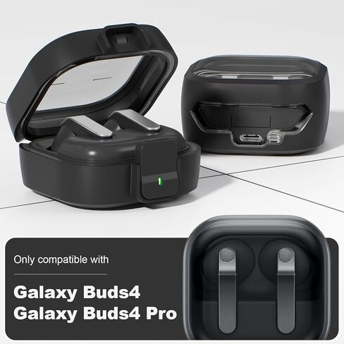 حافظة لهاتف Samsung Galaxy Buds 4/Buds 4 Pro (2026) مع مشبك قفل أمان آمن، وغطاء حماية شفاف مقاوم للصدمات وغطاء ناعم من مادة TPU مع حلقة تسلق/مجموعة تنظيف (أسود) in Kuwait