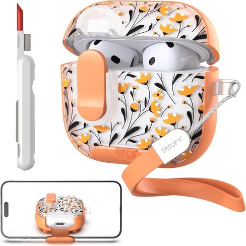 TATOFY for AirPod Pro 3 Case (2025) with Phone Stand Lanyard Lock Cleaning Kit, Compatible with Magsafe, Flowers Hard AirPods Pro 3rd Generation Cover for Women (Purple, AirPods Pro 3) in Saudi Arabia