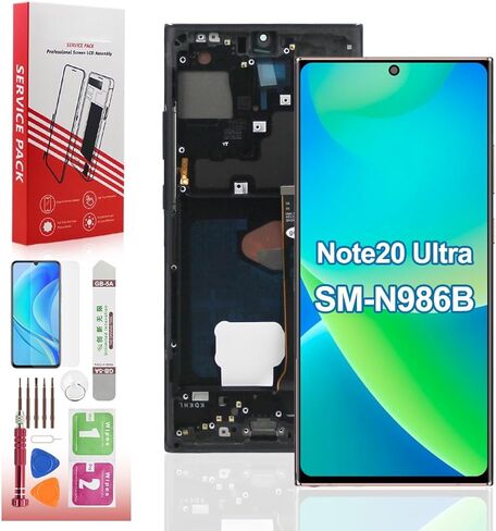 قطعة بديلة لشاشة OLED لهاتف Samsung Galaxy Note20 Ultra 5G، مجموعة عرض رقمية تعمل باللمس مع إطار ومجموعة أدوات، 120 هرتز، تدعم بصمة الإصبع (أسود، SM-N986B، SM-N986B/DS، SM-N986U) in Kuwait