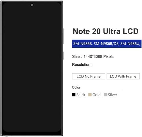 قطعة بديلة لشاشة OLED لهاتف Samsung Galaxy Note20 Ultra 5G، مجموعة عرض رقمية تعمل باللمس مع إطار ومجموعة أدوات، 120 هرتز، تدعم بصمة الإصبع (أسود، SM-N986B، SM-N986B/DS، SM-N986U) in Kuwait