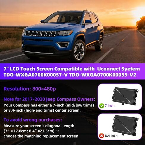 7" Uconnect Touch Screen Digitizer with Bracket Compatible with Jeep Compass 2017-2020 & Jeep Renegade 2018-2021, Replace TDO-WXGA0700K00033-V2 TDO-WXGA0700K00057-V1-800×480P, 2-Year WTY in Saudi Arabia