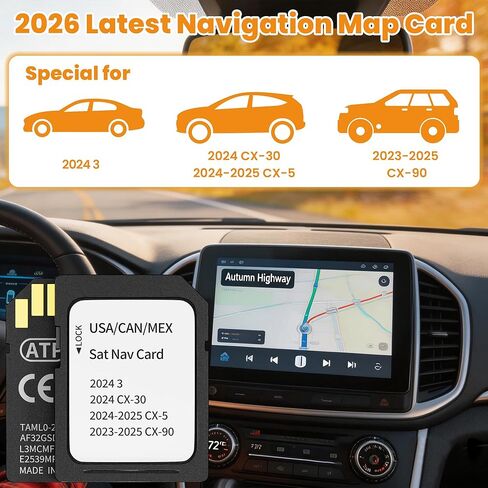 بطاقة SD للملاحة 2026 لمازدا CX-5 - KMV666EZ1C، متوافقة مع Mazda 2024-2025 CX-5، 2024 CX-30/3، 2023-2025 CX-90، أحدث بطاقة SD للملاحة للولايات المتحدة الأمريكية/كندا/المكسيك تحديث خريطة GPS in Kuwait