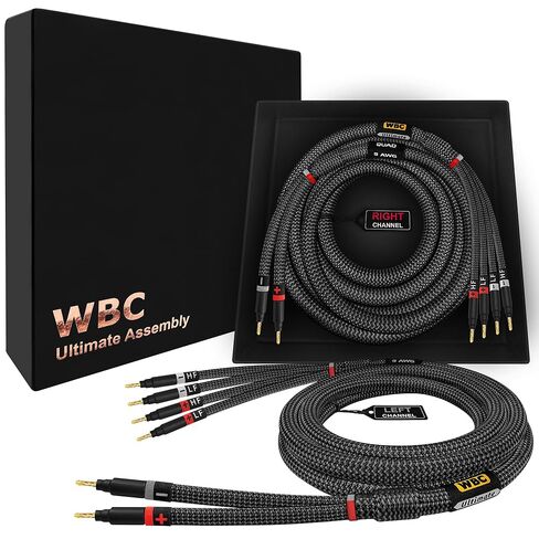 WORLDS BEST CABLES 25 Foot Ultimate - 9 AWG - Ultra-Pure OFC - Premium Audiophile HiFi Bi-Wire Speaker Cable Pair with Eminence Gold Banana Plugs & Carbon Tweed Jacket in Saudi Arabia