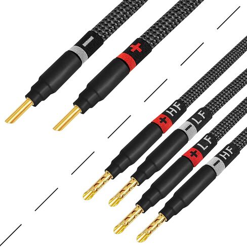WORLDS BEST CABLES 25 Foot Ultimate - 9 AWG - Ultra-Pure OFC - Premium Audiophile HiFi Bi-Wire Speaker Cable Pair with Eminence Gold Banana Plugs & Carbon Tweed Jacket in Saudi Arabia