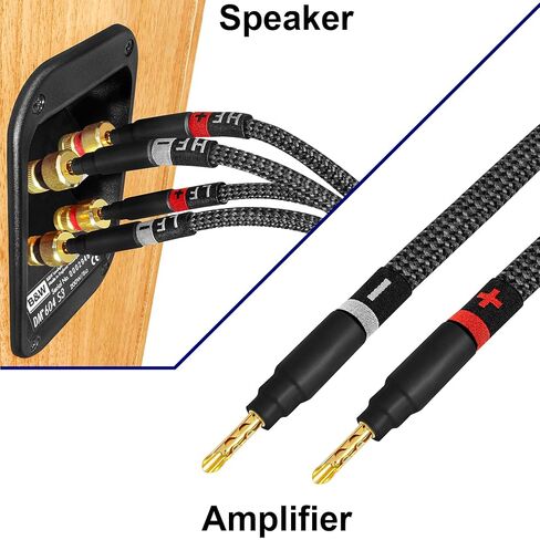 WORLDS BEST CABLES 25 Foot Ultimate - 9 AWG - Ultra-Pure OFC - Premium Audiophile HiFi Bi-Wire Speaker Cable Pair with Eminence Gold Banana Plugs & Carbon Tweed Jacket in Saudi Arabia