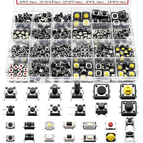 TWTADE 260pcs Micro Momentary Tact Switch Tactile Push Button Switch 26 Values 4 pin/3 pin/2 pin Assortment Kit QC-26V in Saudi Arabia