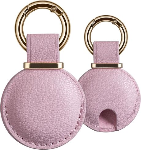 2 Pack Genuine Leather AirTag Holder Keychain - Compatible with AirTag 1st & 2nd Generation, Secure Fit Air Tag Case for Keys Bags Luggage, Minimalist for Apple AirTag Accessories(Green) in Saudi Arabia