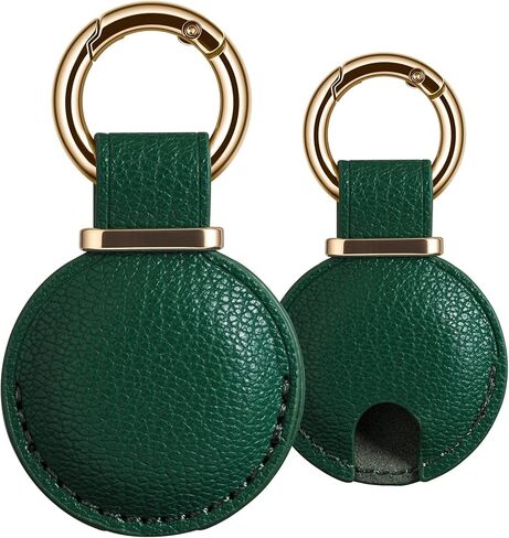 2 Pack Genuine Leather AirTag Holder Keychain - Compatible with AirTag 1st & 2nd Generation, Secure Fit Air Tag Case for Keys Bags Luggage, Minimalist for Apple AirTag Accessories(Green) in Saudi Arabia