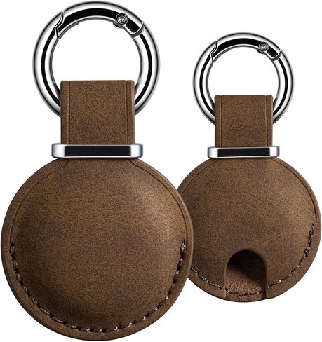 2 Pack Genuine Leather AirTag Holder Keychain - Compatible with AirTag 1st & 2nd Generation, Secure Fit Air Tag Case for Keys Bags Luggage, Minimalist for Apple AirTag Accessories(Green) in Saudi Arabia