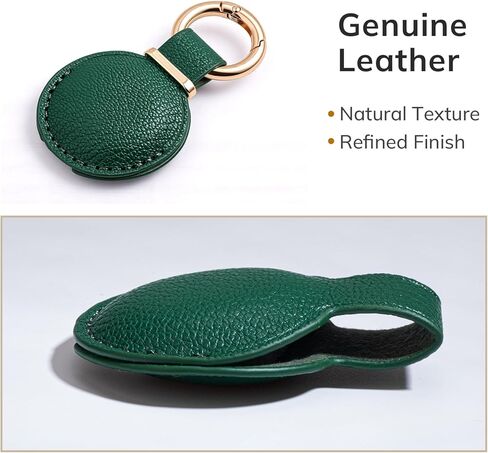 2 Pack Genuine Leather AirTag Holder Keychain - Compatible with AirTag 1st & 2nd Generation, Secure Fit Air Tag Case for Keys Bags Luggage, Minimalist for Apple AirTag Accessories(Green) in Saudi Arabia