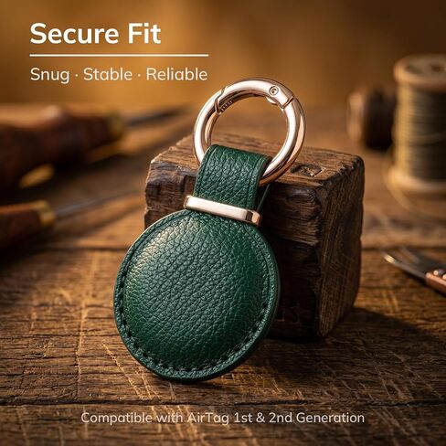 2 Pack Genuine Leather AirTag Holder Keychain - Compatible with AirTag 1st & 2nd Generation, Secure Fit Air Tag Case for Keys Bags Luggage, Minimalist for Apple AirTag Accessories(Green) in Saudi Arabia