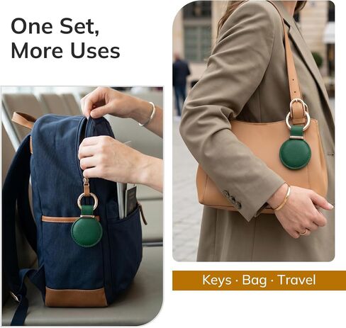 2 Pack Genuine Leather AirTag Holder Keychain - Compatible with AirTag 1st & 2nd Generation, Secure Fit Air Tag Case for Keys Bags Luggage, Minimalist for Apple AirTag Accessories(Green) in Saudi Arabia