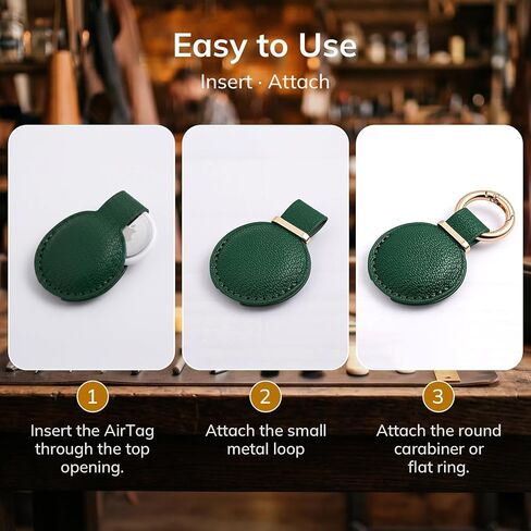 2 Pack Genuine Leather AirTag Holder Keychain - Compatible with AirTag 1st & 2nd Generation, Secure Fit Air Tag Case for Keys Bags Luggage, Minimalist for Apple AirTag Accessories(Green) in Saudi Arabia