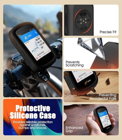 حافظة من السيليكون متوافقة مع حافظة Garmin Edge 540/540 Solar / 840/840 Solar + 2 واقي شاشة من الزجاج المقسى، غطاء سيليكون ناعم حماية شاملة ضد الصدمات in Kuwait