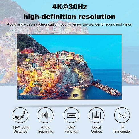 4K HDMI USB KVM Extender Over Cat5e/6 Up to 120M, KVM Extender Support 4K@30HZ, Plug & Play, Support Laptop DVD TV Universal in Saudi Arabia