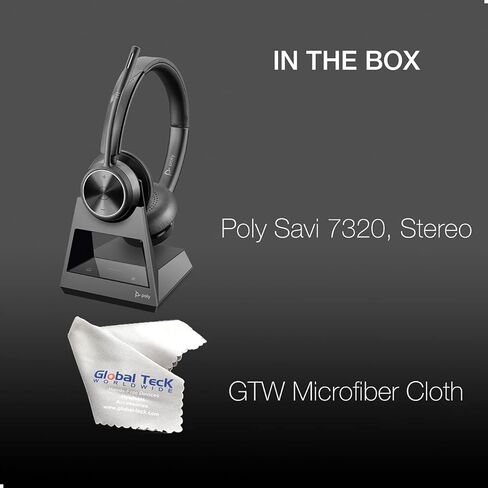 Global Teck Worldwide Poly Savi 7320 Wireless DECT Stereo Headset System, Compatible with RingCentral, 8x8, Zoom, Teams, Vonage, PC/Mac, Microfiber Cloth in Saudi Arabia