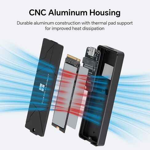 حافظة Thermalright M.2 NVMe SSD، HR-EB110 AC أسود، USB3.2 Gen2 10 جيجابت في الثانية USB-C حافظة SSD خارجية، غلاف من الألومنيوم CNC، يدعم PCIe 2230 2242 2260 2280، حتى 8 تيرابايت in Kuwait