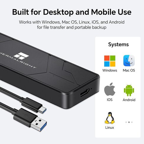 حافظة Thermalright M.2 NVMe SSD، HR-EB110 AC أسود، USB3.2 Gen2 10 جيجابت في الثانية USB-C حافظة SSD خارجية، غلاف من الألومنيوم CNC، يدعم PCIe 2230 2242 2260 2280، حتى 8 تيرابايت in Kuwait