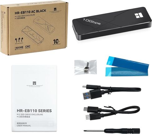 حافظة Thermalright M.2 NVMe SSD، HR-EB110 AC أسود، USB3.2 Gen2 10 جيجابت في الثانية USB-C حافظة SSD خارجية، غلاف من الألومنيوم CNC، يدعم PCIe 2230 2242 2260 2280، حتى 8 تيرابايت in Kuwait