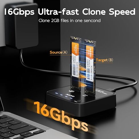 MAIWO NVMe Cloner M.2 Duplicator for PCIe NVMe M-Key SSD, 16Gbps Cloning Speed, Access Two SSDs Simultaneously, Dual Bay Hard Drive Docking Station Reader Copier with UASP, 5V 3A Power Adapter in Saudi Arabia