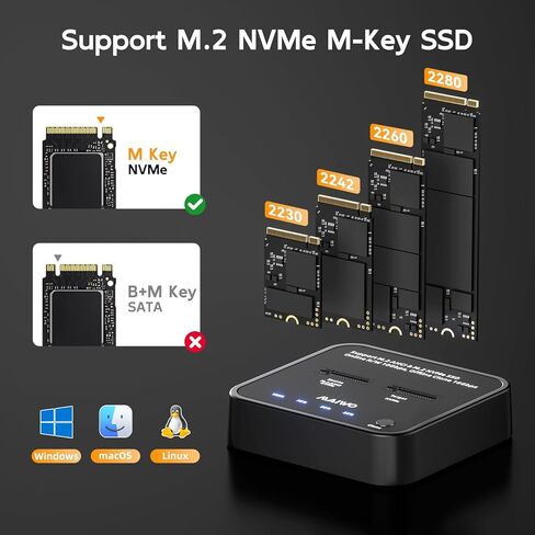 MAIWO NVMe Cloner M.2 Duplicator for PCIe NVMe M-Key SSD, 16Gbps Cloning Speed, Access Two SSDs Simultaneously, Dual Bay Hard Drive Docking Station Reader Copier with UASP, 5V 3A Power Adapter in Saudi Arabia