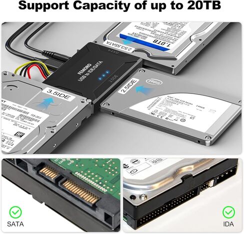 Hard Drive Reader USB 3.0 and Type C to SATA IDE Adapter, External Data Recovery Converter Kit for 2.5"/3.5" HDD SSD Internal Hard Disk Blu-ray Drive with 12V/2A Power Supply in Saudi Arabia