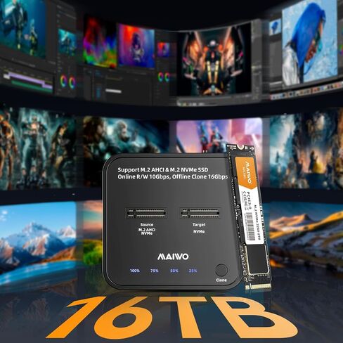 MAIWO NVMe Cloner M.2 Duplicator for PCIe NVMe M-Key SSD, 16Gbps Cloning Speed, Access Two SSDs Simultaneously, Dual Bay Hard Drive Docking Station Reader Copier with UASP, 5V 3A Power Adapter in Saudi Arabia