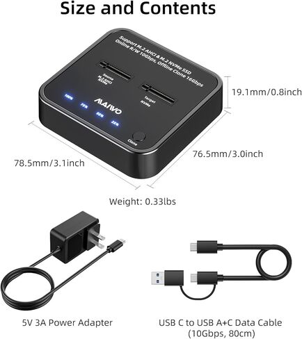 MAIWO NVMe Cloner M.2 Duplicator for PCIe NVMe M-Key SSD, 16Gbps Cloning Speed, Access Two SSDs Simultaneously, Dual Bay Hard Drive Docking Station Reader Copier with UASP, 5V 3A Power Adapter in Saudi Arabia
