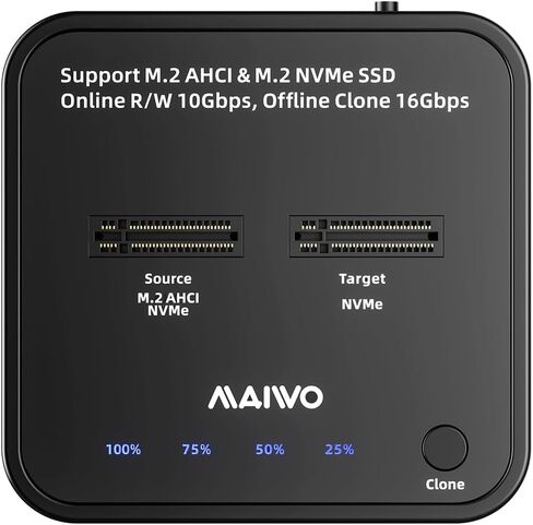 MAIWO NVMe Cloner M.2 Duplicator for PCIe NVMe M-Key SSD, 16Gbps Cloning Speed, Access Two SSDs Simultaneously, Dual Bay Hard Drive Docking Station Reader Copier with UASP, 5V 3A Power Adapter in Saudi Arabia