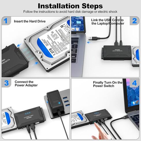 Hard Drive Reader USB 3.0 and Type C to SATA IDE Adapter, External Data Recovery Converter Kit for 2.5"/3.5" HDD SSD Internal Hard Disk Blu-ray Drive with 12V/2A Power Supply in Saudi Arabia