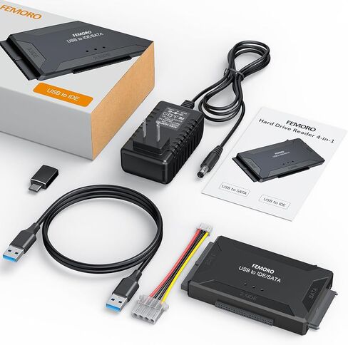 Hard Drive Reader USB 3.0 and Type C to SATA IDE Adapter, External Data Recovery Converter Kit for 2.5"/3.5" HDD SSD Internal Hard Disk Blu-ray Drive with 12V/2A Power Supply in Saudi Arabia
