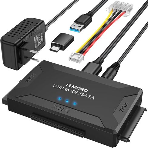 Hard Drive Reader USB 3.0 and Type C to SATA IDE Adapter, External Data Recovery Converter Kit for 2.5"/3.5" HDD SSD Internal Hard Disk Blu-ray Drive with 12V/2A Power Supply in Saudi Arabia