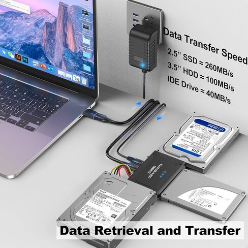 Hard Drive Reader USB 3.0 and Type C to SATA IDE Adapter, External Data Recovery Converter Kit for 2.5"/3.5" HDD SSD Internal Hard Disk Blu-ray Drive with 12V/2A Power Supply in Saudi Arabia