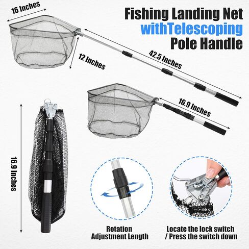 RoundFunny 3 Pcs Fishing Tool Kit, Fishing Landing Net with Telescoping Pole Handle, Fish Plier with Sheath, Fish Lip Gripper for Freshwater Extend to 30-56 Inches, Gear Gifts for Men Women in Saudi Arabia