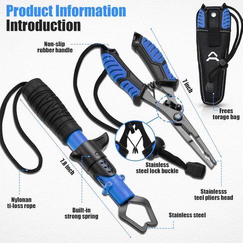 RoundFunny 3 Pcs Fishing Tool Kit, Fishing Landing Net with Telescoping Pole Handle, Fish Plier with Sheath, Fish Lip Gripper for Freshwater Extend to 30-56 Inches, Gear Gifts for Men Women in Saudi Arabia