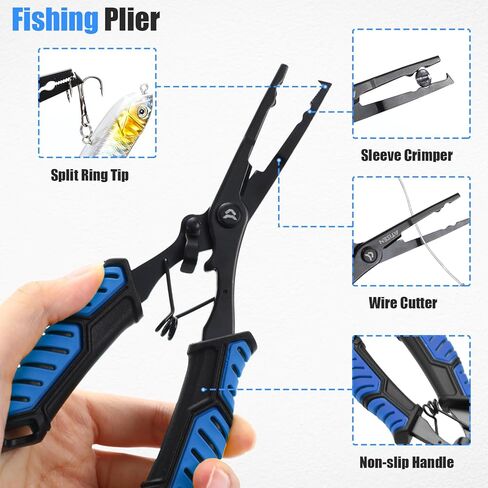 RoundFunny 3 Pcs Fishing Tool Kit, Fishing Landing Net with Telescoping Pole Handle, Fish Plier with Sheath, Fish Lip Gripper for Freshwater Extend to 30-56 Inches, Gear Gifts for Men Women in Saudi Arabia
