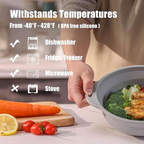 Collapsible Silicone Bowl Large Capacity 2600ml(88floz) - BPA Free, Heat Resistant(-40°F to 400°F), Non-Slip for Family Meals Soup Bowls, Camping & RV Kitchen(Grey) in Saudi Arabia