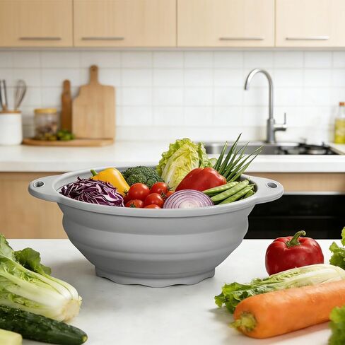 Collapsible Silicone Bowl Large Capacity 2600ml(88floz) - BPA Free, Heat Resistant(-40°F to 400°F), Non-Slip for Family Meals Soup Bowls, Camping & RV Kitchen(Grey) in Saudi Arabia