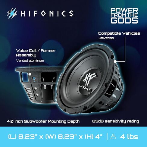 مضخم صوت دائري Hifonics HFX8D4 مقاس 8 بوصات، مكبر صوت فردي 250 وات بحد أقصى 125 وات RMS للسيارات والمركبات، 4 أوم، مقياس ثقيل ومطلي بالمسحوق، أسود in Kuwait