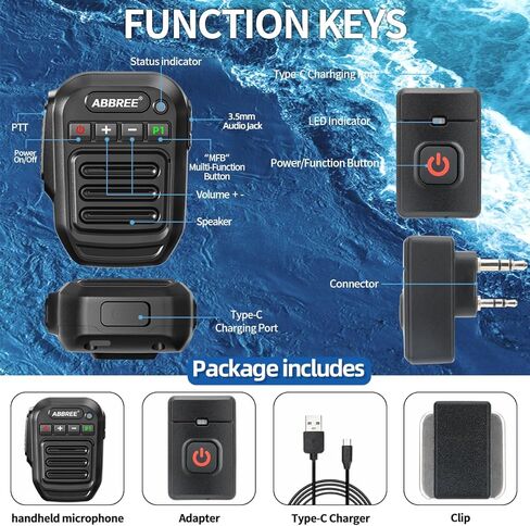 ABBREE Ham Radio Wireless Handheld Waterproof Float Speaker Mic, 2 Pin Shoulder Microphone For Baofeng 5RM,UV-5R Mini,BF-F8HP PRO,AR-152,K5PLUS,GM-15Pro,UV-5G Plus UV-32 GM21 Walkie Talkie Accessories in Saudi Arabia