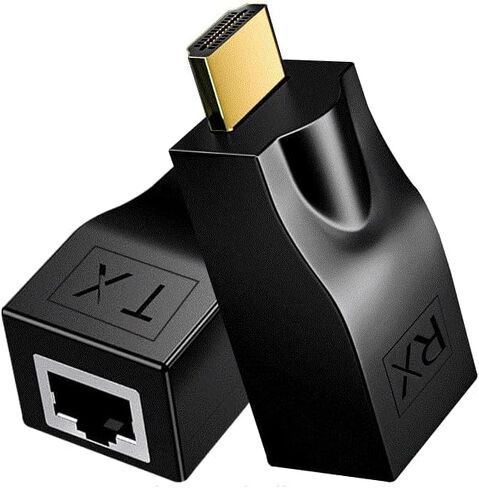 مكرر HDMI إلى محول شبكة إيثرنت RJ45، محول موسع HDMI فوق Cat5e/6 (قطعتين)، 4K HD 1080p يمكن أن يمتد حتى 98.5 قدم، للتلفزيون عالي الوضوح، وصناديق الاستقبال، DVD، PS4، STB، (أسود) in Kuwait